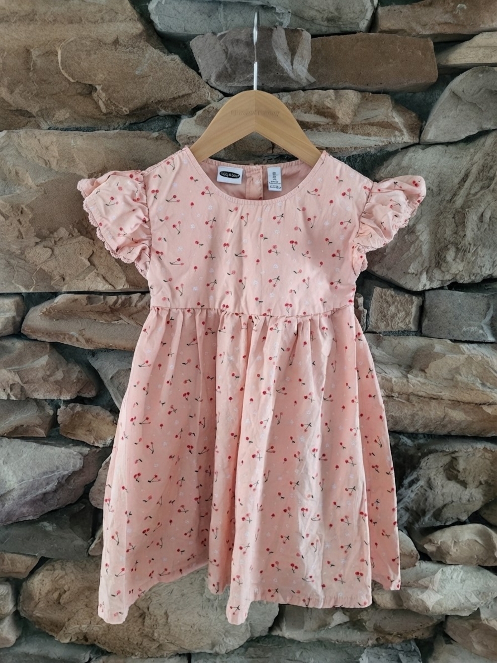 Lily & Dan Children's Pink Cherry-Print Summer Dress - Ruffled Sleeves XS
